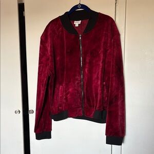 LuLaRoe Red and Black Velvet Bomber Jacket with Ribbed Cuffs